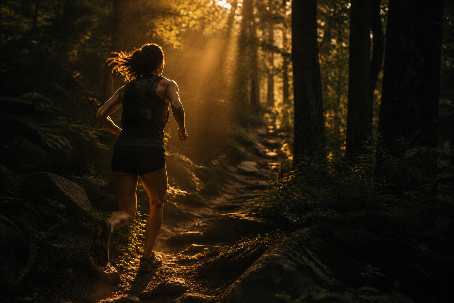 Runner moving through a mountain landscape