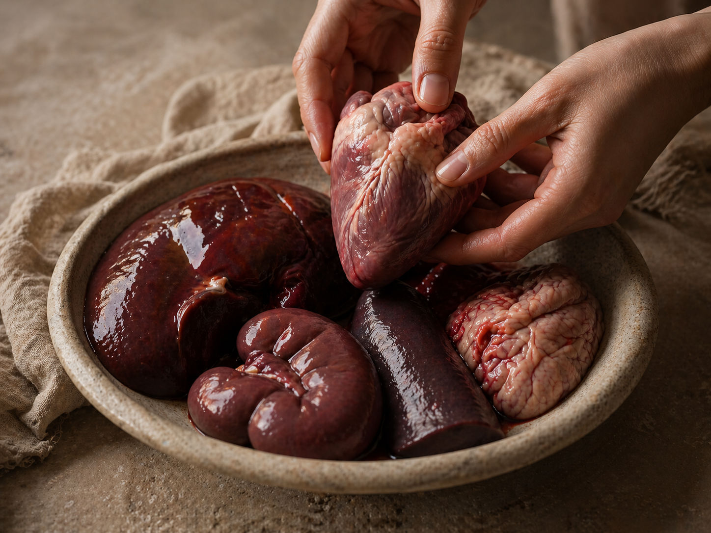 Whole organs prepared in a dish for careful nutritional selection
