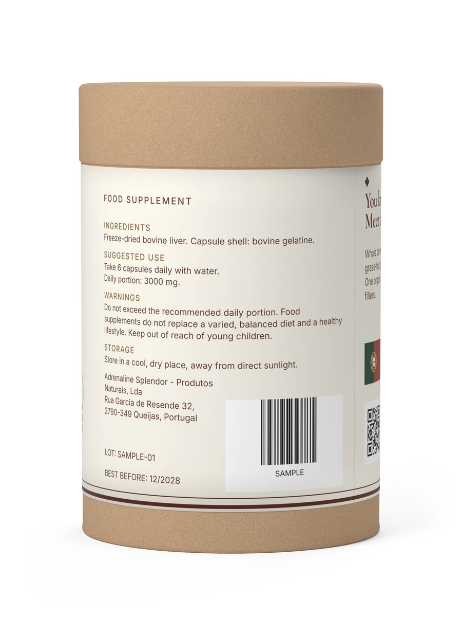 Liver · Ingredients, directions and warnings panel, 3D render