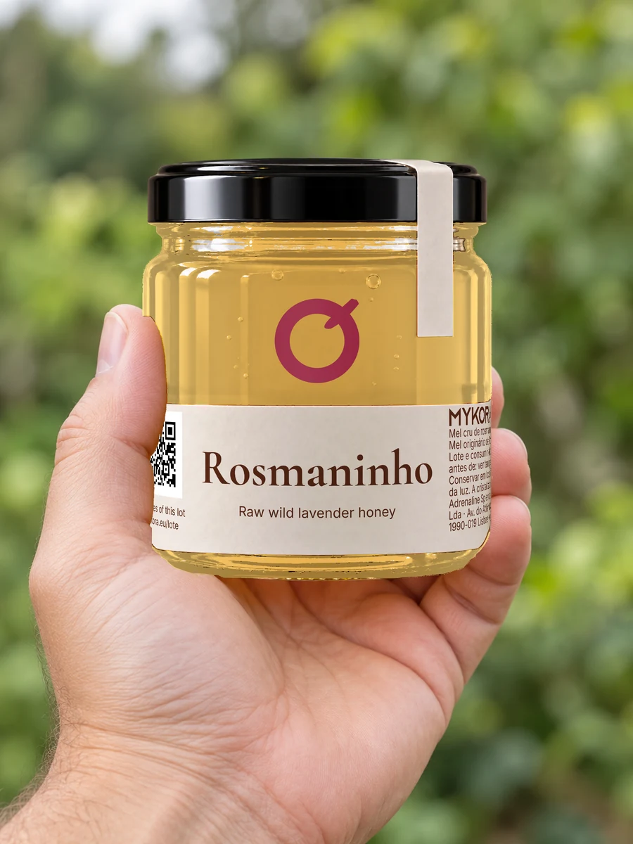 MYKORA Rosmaninho, held outdoors in cropped hands; generated illustration with original artwork